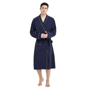 NEW U2SKIIN Mens Cotton Robe Navy Blue Knit Bathrobe 2XL-3XL Lightweight NWT